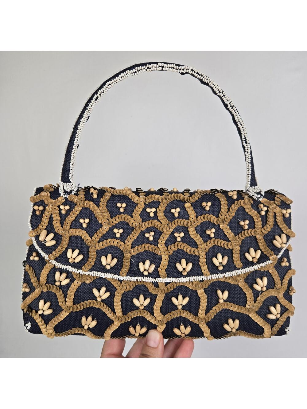 Vintage Smith LTD Bermuda‎ Beaded Small Bag/Purse Navy Blue